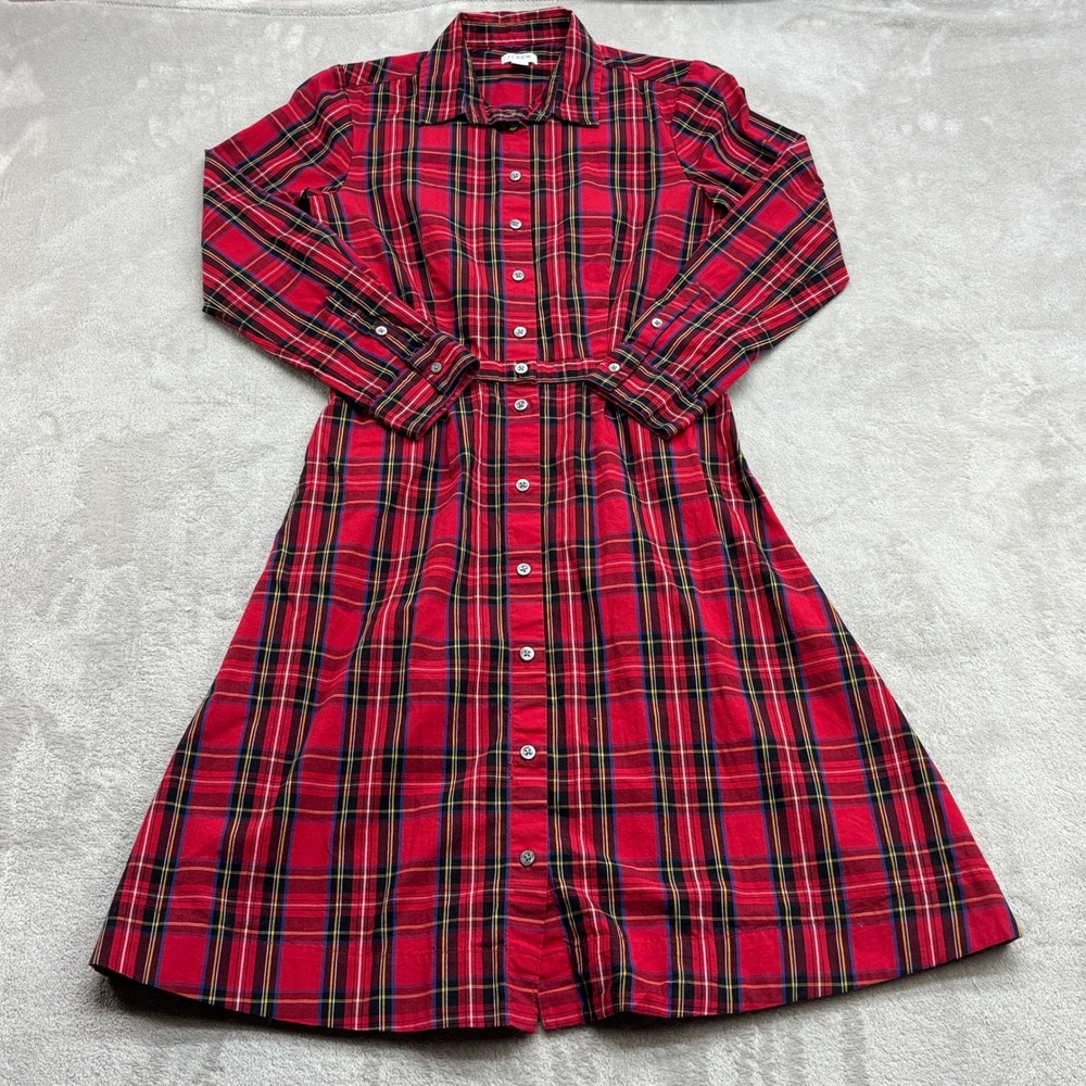 J.Crew Shirt Dress Women 0 Red Plaid Long Sleeve Button Front Collared Classic